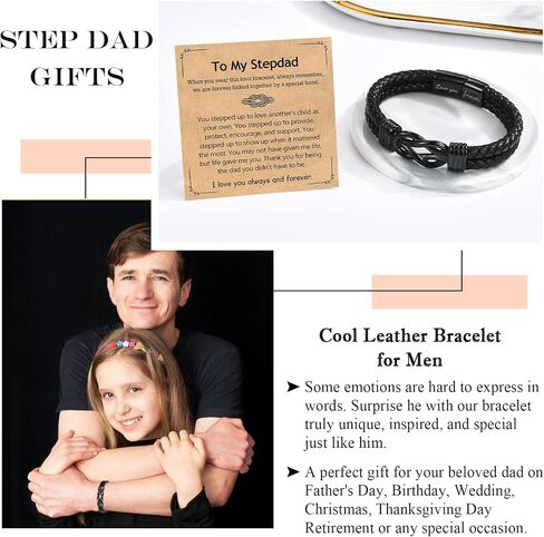 EPIRORA Father's Day Bracelet Gift for Dad/New Dad/Stepdad/Father-in-Law, 8.5" Black Braided Leather Infinity Knot Bracelets for Men, Cool Mens Jewelry Father Gifts for Birthday Christmas Thanksgiving in Kuwait