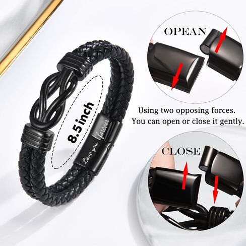 EPIRORA Father's Day Bracelet Gift for Dad/New Dad/Stepdad/Father-in-Law, 8.5" Black Braided Leather Infinity Knot Bracelets for Men, Cool Mens Jewelry Father Gifts for Birthday Christmas Thanksgiving in Kuwait