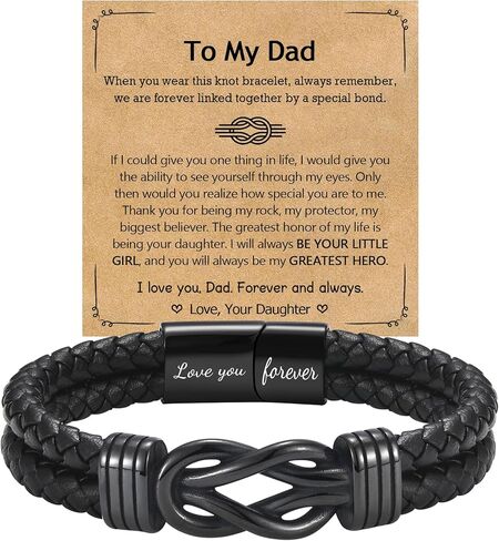 EPIRORA Father's Day Bracelet Gift for Dad/New Dad/Stepdad/Father-in-Law, 8.5" Black Braided Leather Infinity Knot Bracelets for Men, Cool Mens Jewelry Father Gifts for Birthday Christmas Thanksgiving in Kuwait