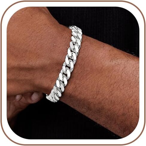 S925 Sterling Silver Bracelet for Men - 12MM S925 Sterling Silver Over Cuban Chain Bracelet Diamond Cut Silver Bracelets Gifts for Men 7.5/8/8.5/9Inch in Saudi Arabia