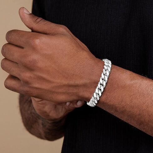 S925 Sterling Silver Bracelet for Men - 12MM S925 Sterling Silver Over Cuban Chain Bracelet Diamond Cut Silver Bracelets Gifts for Men 7.5/8/8.5/9Inch in Saudi Arabia