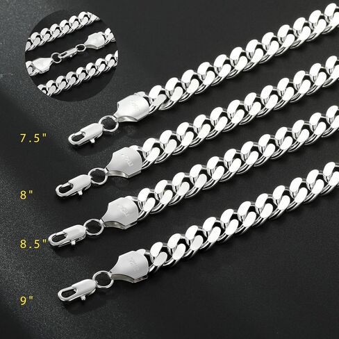 S925 Sterling Silver Bracelet for Men - 12MM S925 Sterling Silver Over Cuban Chain Bracelet Diamond Cut Silver Bracelets Gifts for Men 7.5/8/8.5/9Inch in Saudi Arabia