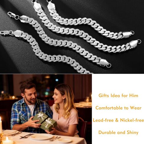 S925 Sterling Silver Bracelet for Men - 12MM S925 Sterling Silver Over Cuban Chain Bracelet Diamond Cut Silver Bracelets Gifts for Men 7.5/8/8.5/9Inch in Saudi Arabia