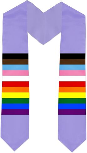 Purple Bottom Color Progress Pride Rainbow GradSeason Scarf Unisex Adult LGBTQ Graduation Stole 72'' Length in Saudi Arabia