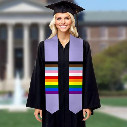 Purple Bottom Color Progress Pride Rainbow GradSeason Scarf Unisex Adult LGBTQ Graduation Stole 72'' Length in Saudi Arabia