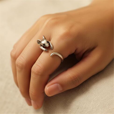 1pc Silver Vintage Cute Mouse Loop Open Ring Unique Design for Women Perfect for Daily Wear Birthday Gifts Trendy Accessory in Kuwait
