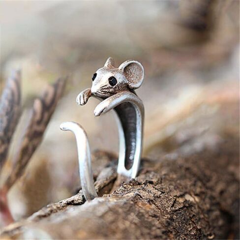 1pc Silver Vintage Cute Mouse Loop Open Ring Unique Design for Women Perfect for Daily Wear Birthday Gifts Trendy Accessory in Kuwait