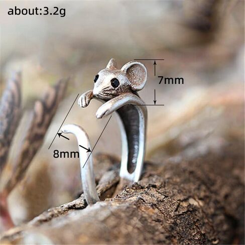 1pc Silver Vintage Cute Mouse Loop Open Ring Unique Design for Women Perfect for Daily Wear Birthday Gifts Trendy Accessory in Kuwait