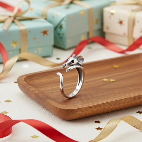 1pc Silver Vintage Cute Mouse Loop Open Ring Unique Design for Women Perfect for Daily Wear Birthday Gifts Trendy Accessory in Kuwait