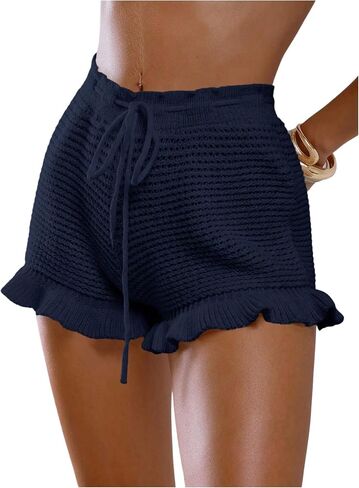 SOLY HUX Women's Crochet Cover Up Shorts Knit Ruffle Beach Bikini Shorts Bathing Suit Swimsuit in Saudi Arabia