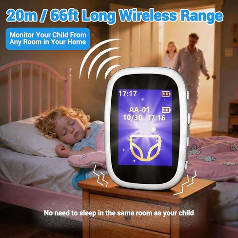 Wireless Bedwetting Alarm for Boys and Girls USB-C Rechargeable, High Sensitivity, Triple Alert with Flashing Light, Loud Sound, Vibration, Pee Alarm, Bedwetting Solutions, Night Time Potty Training in Saudi Arabia