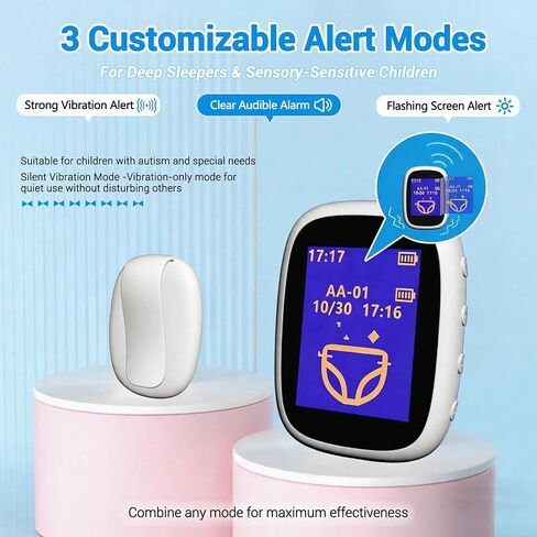 Wireless Bedwetting Alarm for Boys and Girls USB-C Rechargeable, High Sensitivity, Triple Alert with Flashing Light, Loud Sound, Vibration, Pee Alarm, Bedwetting Solutions, Night Time Potty Training in Saudi Arabia
