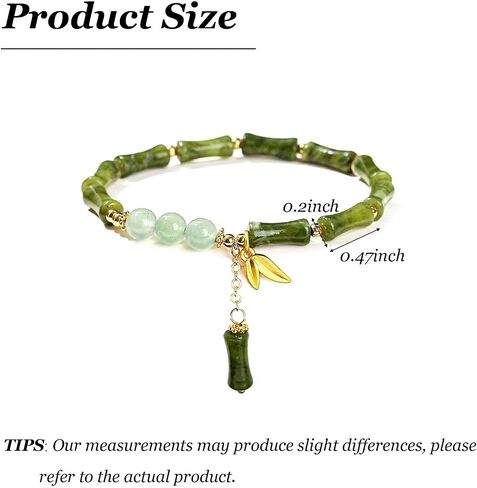 Jade Bracelet Green Bamboo Beaded Bracelet with Gold Leaf Charm for Mom Wife Sister Friend in Kuwait