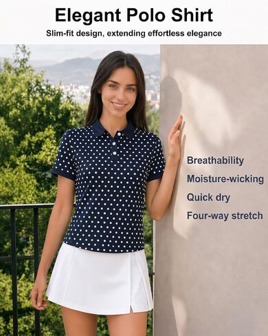 Polka Dot Polo - Women's Golf Shirts, Short Sleeve Dry Fit Shirts for Women, Trendy and Comfortable Golf Apparel in Saudi Arabia