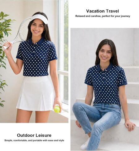 Polka Dot Polo - Women's Golf Shirts, Short Sleeve Dry Fit Shirts for Women, Trendy and Comfortable Golf Apparel in Saudi Arabia