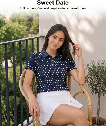 Polka Dot Polo - Women's Golf Shirts, Short Sleeve Dry Fit Shirts for Women, Trendy and Comfortable Golf Apparel in Saudi Arabia