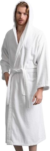 Men's Hooded Turkish Terry Bathrobe - 100% Cotton Kimono Style Robe for Men - Absorbent & Comfortable - Soft & Quick Dry in Saudi Arabia