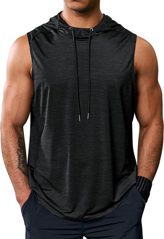 Mens Workout Hooded Tank Tops Lightweight Cooling Muscle Gym Sleeveless Hoodies (S-XXL) in Saudi Arabia