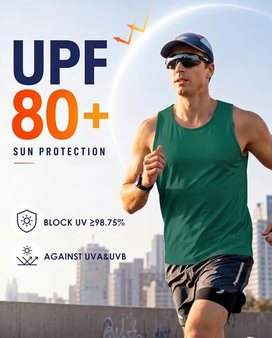 Boladeci الرجال تجريب تانك الأعلى UPF 80 + حماية من الشمس سريعة الجافة رياضي الجري قمصان بلا أكمام رياضة السباحة سترة in Kuwait