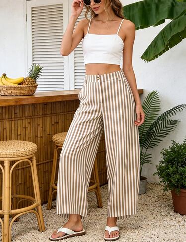 Athlisan Womens Summer Striped Barrel Pants Casual Baggy Wide Leg Palazzo Pants Beach Vacation Outfits in Kuwait
