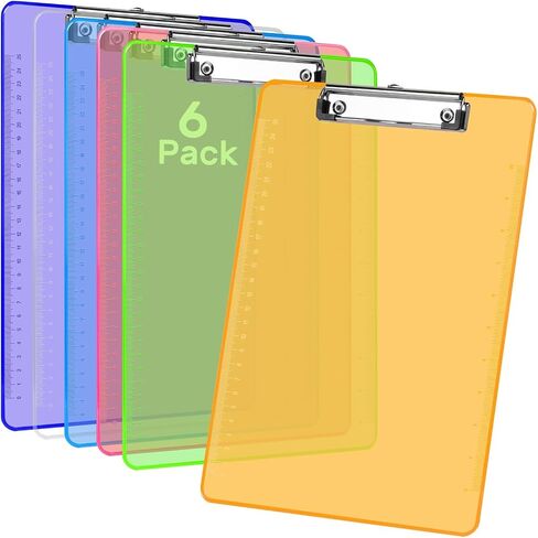 Plastic Clipboards A4/Letter Size 8.5x11 Clear Colored Clip Boards Hanging Hard Board for Outdoors Indoors Painting Note-Taking Writing Pads Document Storage 6 Pack in Kuwait