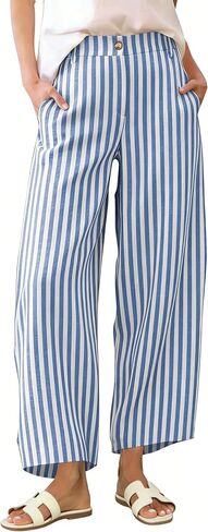 Athlisan Womens Summer Striped Barrel Pants Casual Baggy Wide Leg Palazzo Pants Beach Vacation Outfits in Kuwait