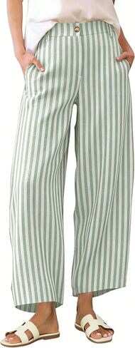 Athlisan Womens Summer Striped Barrel Pants Casual Baggy Wide Leg Palazzo Pants Beach Vacation Outfits in Kuwait