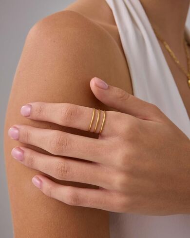 PAVOI 14K Yellow Gold Plated 4 Ring Set for Women | Stackable Thin Rings Set | Size 7 in Kuwait