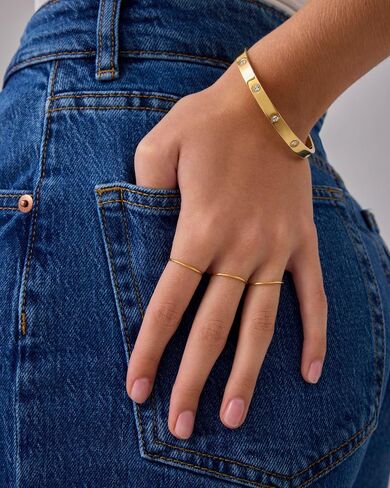 PAVOI 14K Yellow Gold Plated 4 Ring Set for Women | Stackable Thin Rings Set | Size 7 in Kuwait
