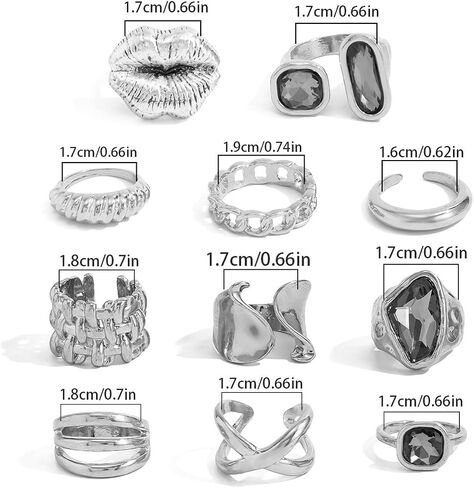 CHICUTIE Silver Kunckle Rings Set for Women, Stackable Chunky Crystal Finger Midi Stacking Rings, Dainty Black Cubic Zirconia Statement Thumb Knuckle Rings Pack Jewelry Gift in Saudi Arabia