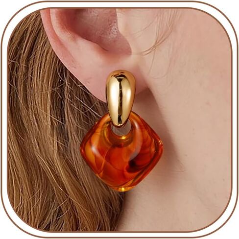 Awinesn Vintage Clip on Earrings for Women Hypoallergenic Gold Resin Drop Clip Earrings for Women 14K Gold Plated Amber Earrings Multiple Styles for Women Fashion Trendy Jewelry Gifts in Saudi Arabia