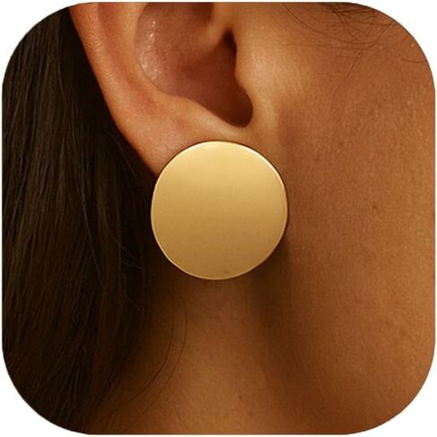 Gold/Silver Round Textured Disc Drop Clip On Earrings Women, Chunky Statement Studs Earrings Clips for Non-Pierced Ears,20mm in Saudi Arabia