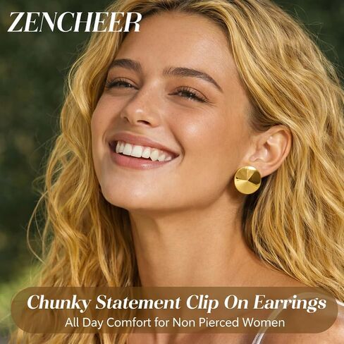 Gold/Silver Round Textured Disc Drop Clip On Earrings Women, Chunky Statement Studs Earrings Clips for Non-Pierced Ears,20mm in Saudi Arabia