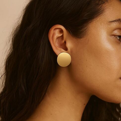 Gold/Silver Round Textured Disc Drop Clip On Earrings Women, Chunky Statement Studs Earrings Clips for Non-Pierced Ears,20mm in Saudi Arabia