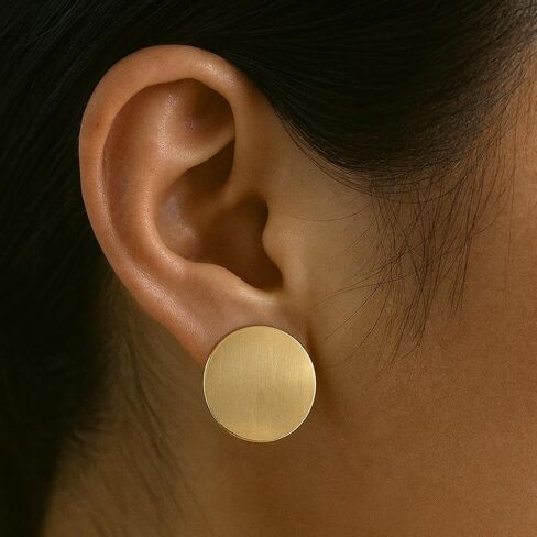Gold/Silver Round Textured Disc Drop Clip On Earrings Women, Chunky Statement Studs Earrings Clips for Non-Pierced Ears,20mm in Saudi Arabia
