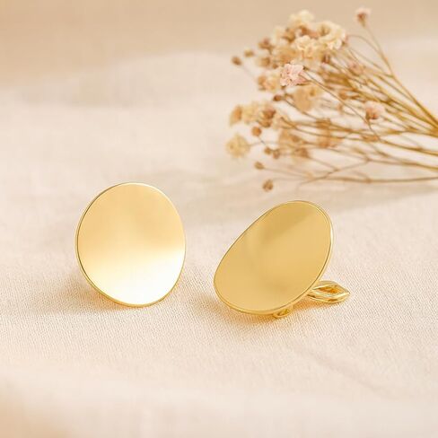 Gold/Silver Round Textured Disc Drop Clip On Earrings Women, Chunky Statement Studs Earrings Clips for Non-Pierced Ears,20mm in Saudi Arabia