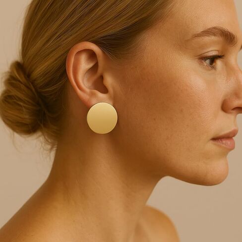 Gold/Silver Round Textured Disc Drop Clip On Earrings Women, Chunky Statement Studs Earrings Clips for Non-Pierced Ears,20mm in Saudi Arabia