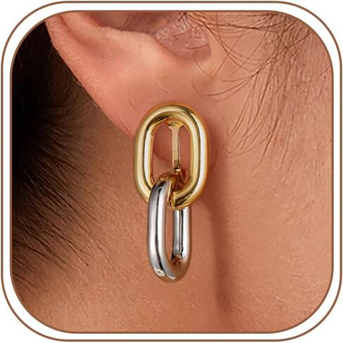 Awinesn Paperclip Chain Clip on Earrings for Women Hypoallergenic Gold Paperclips Link Clip Earrings for Women 14K Gold/Silver Plated Knot Earring for Women Fashion Statement Jewelry Gifts in Saudi Arabia