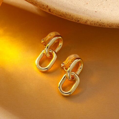 Awinesn Paperclip Chain Clip on Earrings for Women Hypoallergenic Gold Paperclips Link Clip Earrings for Women 14K Gold/Silver Plated Knot Earring for Women Fashion Statement Jewelry Gifts in Saudi Arabia