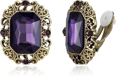 BriLove Victorian Style Statement Clip-on Earrings for Women,Stunning Shiny Crystal Inspired Emerald Cut Earring for Costume Party Prom Jewelry Acessories in Kuwait