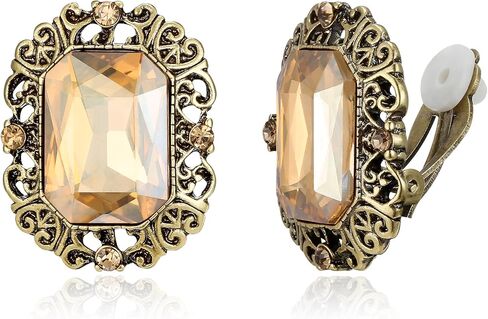 BriLove Victorian Style Statement Clip-on Earrings for Women,Stunning Shiny Crystal Inspired Emerald Cut Earring for Costume Party Prom Jewelry Acessories in Kuwait