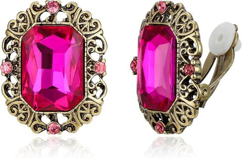 BriLove Victorian Style Statement Clip-on Earrings for Women,Stunning Shiny Crystal Inspired Emerald Cut Earring for Costume Party Prom Jewelry Acessories in Kuwait