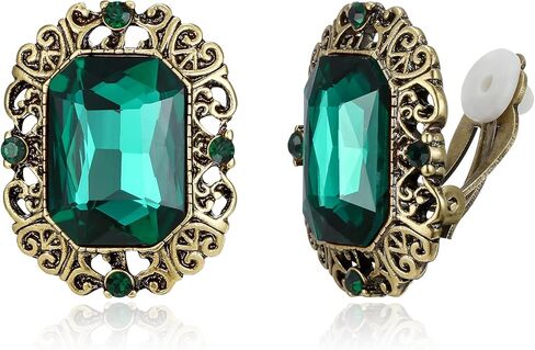 BriLove Victorian Style Statement Clip-on Earrings for Women,Stunning Shiny Crystal Inspired Emerald Cut Earring for Costume Party Prom Jewelry Acessories in Kuwait