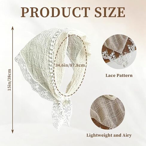 beige Lace Triangle Head Scarf, Elegant Vintage Lace Hair Kerchief, Stylish Daily Decorative Hair Accessory for Women in Saudi Arabia