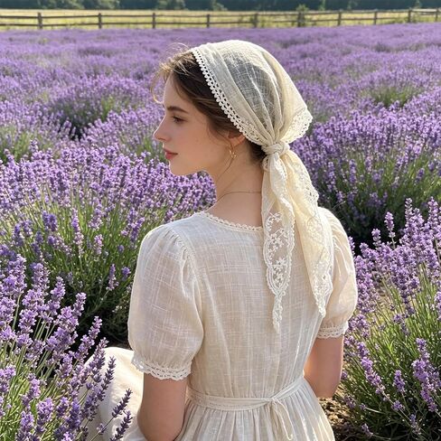beige Lace Triangle Head Scarf, Elegant Vintage Lace Hair Kerchief, Stylish Daily Decorative Hair Accessory for Women in Saudi Arabia