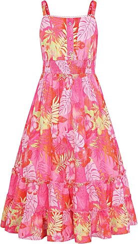 GRACE KARIN Girls Summer Floral Dress Kids Long Spring Easter Dresses Teens Button Front Straps Flower Hawaiian Sundress 7-14 in Saudi Arabia