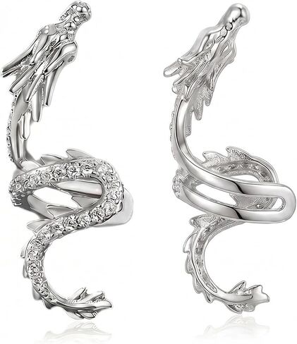 3D Oriental Dragon Ear Cuff Earrings for Women, No Piercing Cubic Zirconia Dragon Wrap Around Ear Clip, Statement Gothic Mythical Ear Jewelry for Party Festival Cosplay (Silver & Gold) in Saudi Arabia
