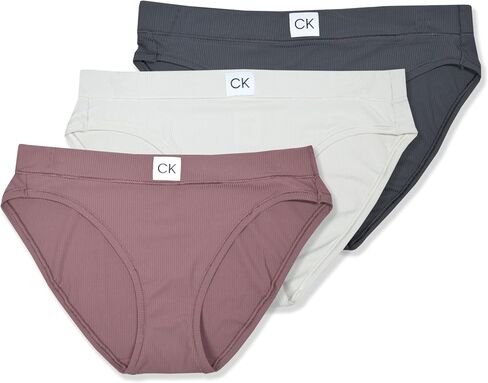 Calvin Klein Womens 3 Pack Ribbed Knit Tab Logo Bikini Panty Underwear, in Kuwait