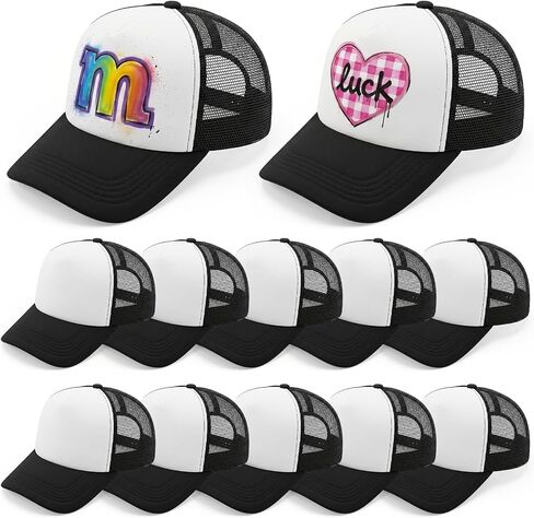 WRINGKIT 10 Pack Sublimation Blank Trucker Hats, Black Trucker Cap Bulk with Adjustable Snapback Strap, Unisex Mesh Baseball Cap for Women and Men, DIY Sublimation, Embroidery, Printing in Kuwait