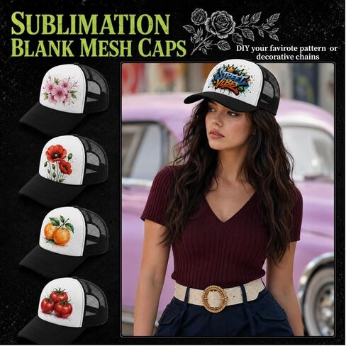 WRINGKIT 10 Pack Sublimation Blank Trucker Hats, Black Trucker Cap Bulk with Adjustable Snapback Strap, Unisex Mesh Baseball Cap for Women and Men, DIY Sublimation, Embroidery, Printing in Kuwait